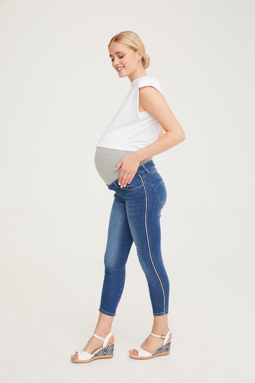 Vavien Hamile Skinny Jean Likralı Şerit Detaylı Pantolon Mavi 1086 görsel 2