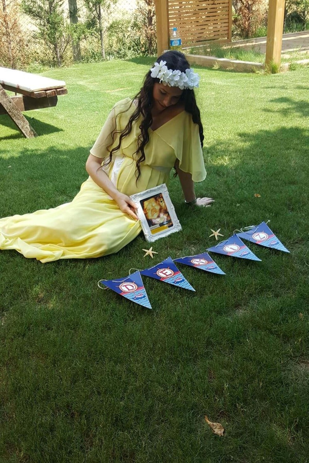 Moda Labio Babyshower Melek Kol Sarı Hamile Elbisesi görsel 4