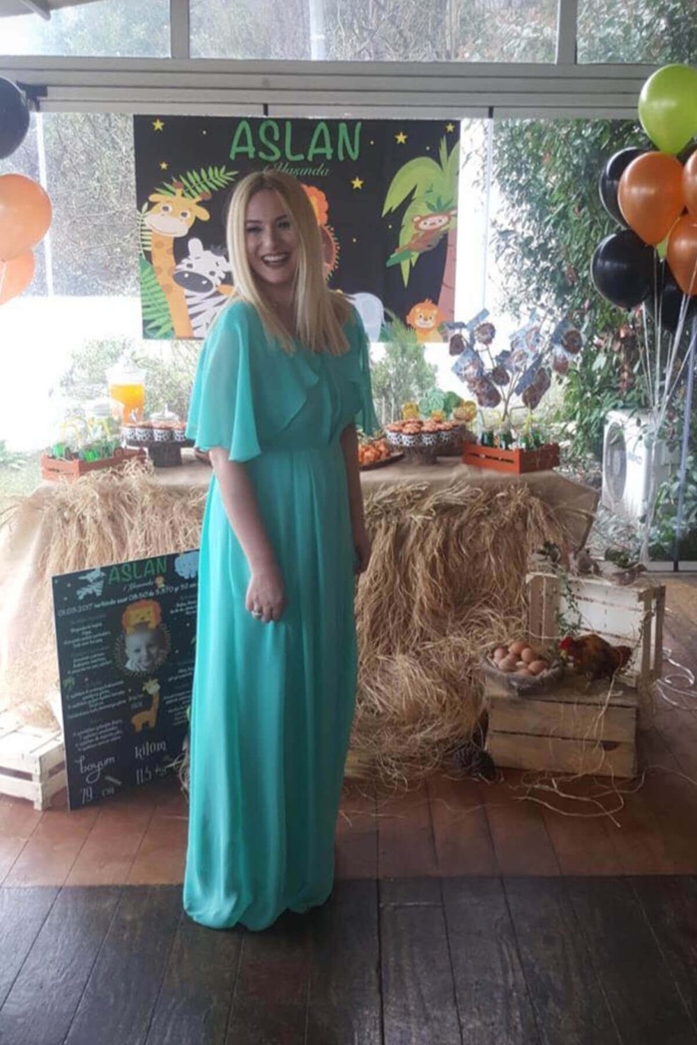 Moda Labio Babyshower Melek Kol Mint Yeşil Hamile Elbisesi görsel 3