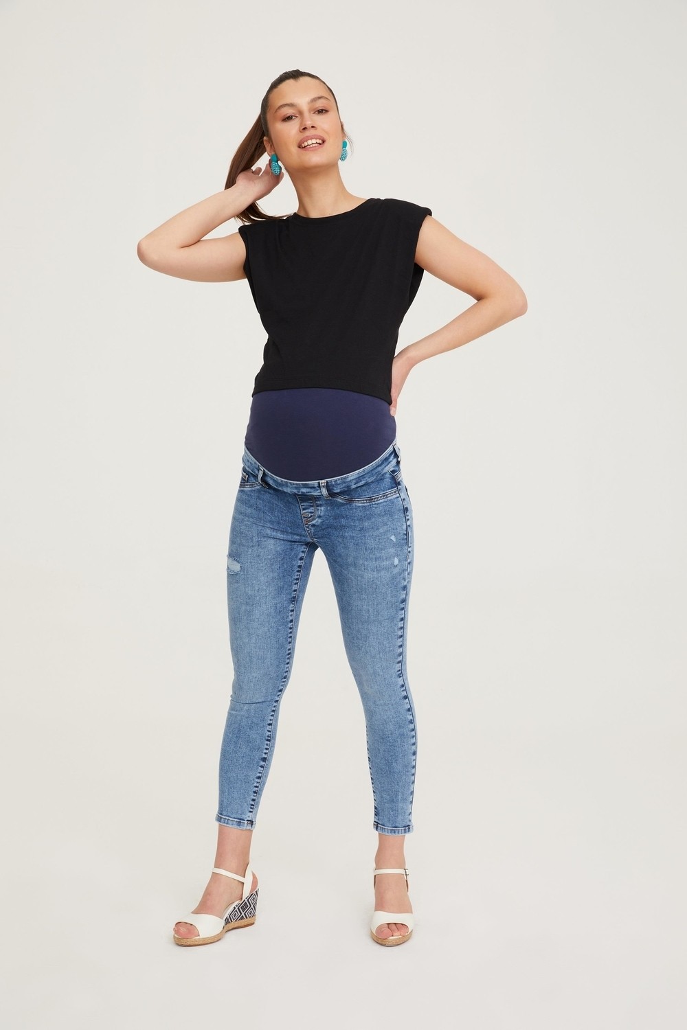Vavien Hamile Skinny Jean Denim Pantolon Açık Mavi 1072