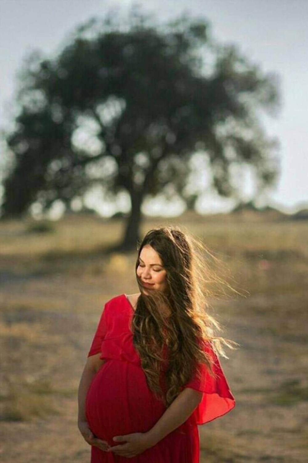 Moda Labio Babyshower Melek Kol Kırmızı Hamile Elbisesi görsel 4