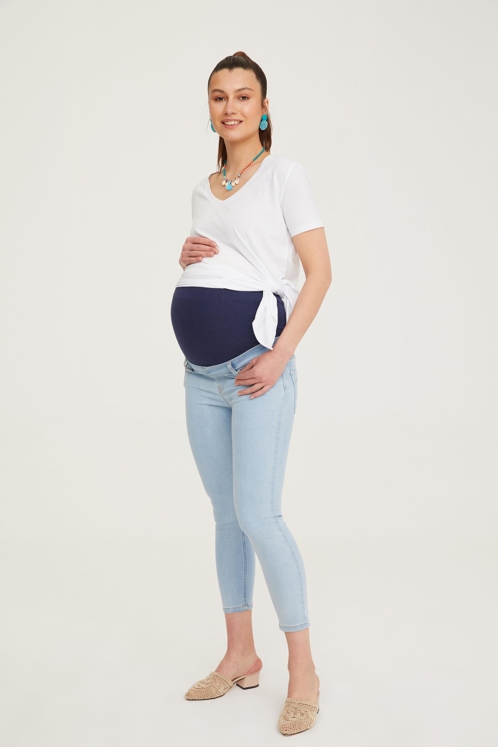 Vavien Hamile Skinny Jean Likralı Denim Pantolon Açık Mavi 1071