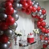 Bal10 Dünyası 100 Adet 12 Inç  Metalik Kırmızı Gümüş Balon+ 5 mt Balon Zinciri