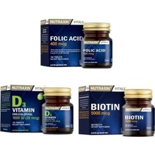 Nutraxin 400 Mcg Folik Asit + D3 1000IU + Saç Takviyesi 5000 Mcg
