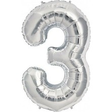 Bal10 Dünyası Folyo Balon 40 Inç 100 cm 3 Rakamı Gümüş