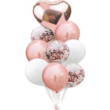 Bal10 Dünyası 10 Adet Rose Gold Kalp Balon Demeti