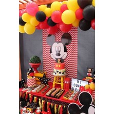 Bal10 Dünyası 100 Adet Kırmızı Siyah Sarı Metalik Balon ve Balon Zinciri Mıckey Mouse Konsept