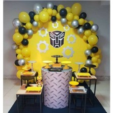 Bal10 Dünyası 100 Adet 12 Inç  Sarı Siyah Gümüş Balon + 5 mt Balon Zinciri Konsept Doğum Günü