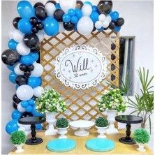 Bal10 Dünyası 100 Adet Koyu Mavi  Siyah  Beyaz Balon Konsepti ve Balon Zinciri