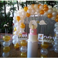 Bal10 Dünyası 100 Adet 12 Inç Gold   Beyaz Metalik Balon + 5 mt Balon Zinciri Doğum Günü