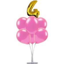 Bal10 Dünyası 7'li Balon  Standı + 7 Adet Pembe Balon    4 Yaş Gold Folyo Balon