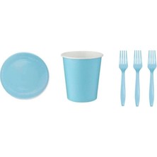 Bal10 Dünyası Mavi Doğum Günü Tabak Bardak Çatal Seti 8 Kişilik