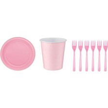 Bal10 Dünyası Pembe Doğum Günü Tabak Bardak Çatal Seti 8 Kişilik