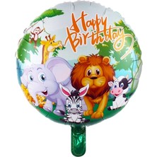 Süsle Bebek ve Parti Safari Sevimli Hayvanlar, Happy Birthday Folyo Balon - 43 cm