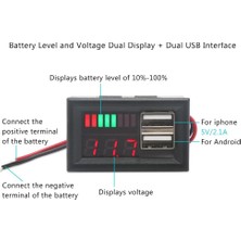 Temiz Pazar 12V Akü Kapasite Göstergesi - 5V 2A USB Çıkışlı