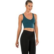 Modanty Kadın Modal Crop Top Büstiyer Petrol Yeşil Toparlayıcı Seamless Dikişsiz Örme Kalın Askılı