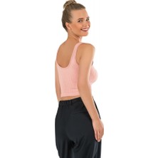 Modanty Kadın Modal Crop Top Büstiyer Pembe Toparlayıcı Seamless Dikişsiz Örme Kalın Askılı Basic