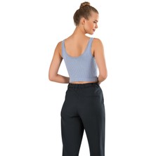 Modanty Kadın Modal Crop Top Büstiyer Mavi Toparlayıcı Seamless Dikişsiz Örme Kalın Askılı Basic