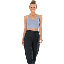 Modanty Kadın Modal Crop Top Büstiyer Mavi Toparlayıcı Seamless Dikişsiz Örme Kalın Askılı Basic