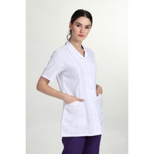 Başak Önlük Kadın Kısakol Gömlek Yaka Doktor Hemşire Öğretmen Önlüğü Beyaz GZY-1401