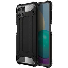 Kzy Samsung Galaxy A22 Kapak Çift Katmanlı Zırh Tank Kılıf - Siyah