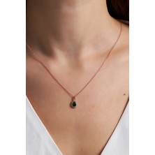 Ninova Silver Ninova Damla Model Zümrüt ve Zirkon Taşlı Rose Kaplama Gümüş Kolye