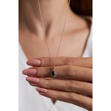 Ninova Silver Ninova Damla Model Zümrüt ve Zirkon Taşlı Rose Kaplama Gümüş Kolye