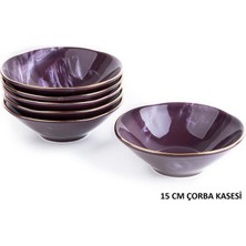 Zücev Mermer Seri Mürdüm 15CM Porselen 6'lı Çorba Kasesi 15CK-06