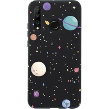 Moodcase Huawei P30 Lite Gezegenler Desenli Premium Silikonlu Pembe Telefon Kılıfı