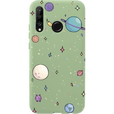 Moodcase Huawei P30 Lite Gezegenler Desenli Premium Silikonlu Pembe Telefon Kılıfı