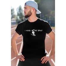 ROCKANDROLL Uzayda Kaykay Siyah Kısa Kollu Erkek T-Shirt