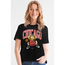 Rock&Roll Chicago Basket Siyah Kısa Kollu Kadın T-Shirt