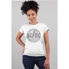 Rock&Roll Dairede Acdc Beyaz Kısa Kollu Kadın T-Shirt