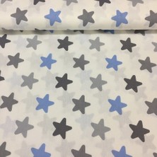Bebek Özel Pamuklu Bebek ve Çocuk Lastikli Çarşaf Mavi Gri Yıldızlı 90 x 130 cm