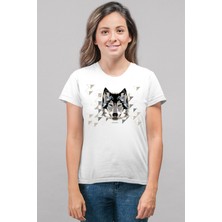 Rock&Roll Geometrik Kurt Beyaz Kısa Kollu Kadın T-Shirt