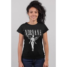 Rock&Roll Melek Nirvana Siyah Kısa Kollu Kadın T-Shirt