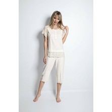 Monamise 19154 Kısa Kollu Kapri Kadın Pijama Takımı-Beyaz