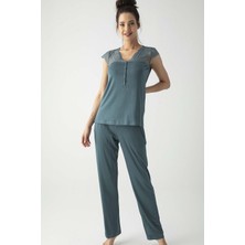 Monamise 19303 Kadın Kısa Kollu Pijama Takımı-Yeşil