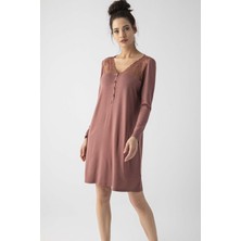 Monamise 19315 Kadın Uzun Kollu Gecelik-Kahve