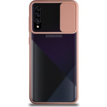 Kzy Samsung Galaxy A30S Kapak Lensi Açılır Kapanır Kamera Korumalı Silikon Kılıf - Pudra