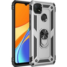 Smcase Oppo A15S Kılıf Vega Tank Standlı Yüzüklü Mıknatıslı+Nano Glass Gümüş