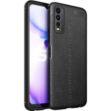 Smcase Vivo Y20 Kılıf Niss Silikon Deri Görünümlü+Nano Glass Siyah