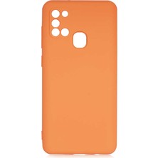 Smcase Samsung Galaxy A21S Kılıf Mara Mat Soft Kamera Korumalı Lansman Turuncu