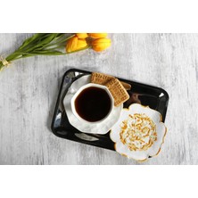 Caka Home  6 Li Kokteyl Peçete Ebruli Çiçekli Nakışlı Keten Efektli