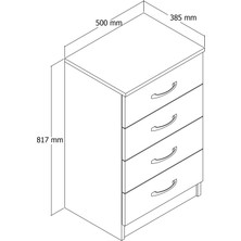 Moxen Mobilya Beyaz- Ceviz 4 Çekmeceli Komodin