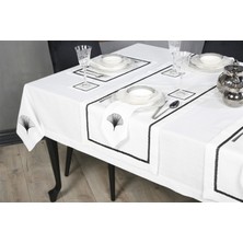 Caka Home  17 Parça Masa Örtüsü Seti Zikzak Nakışlı Keten Efektli