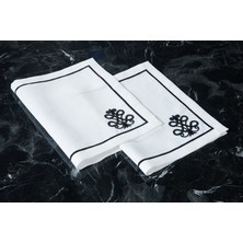 Caka Home  2'li Amerikan Servis 3D Nakışlı Keten Efektli Siyah