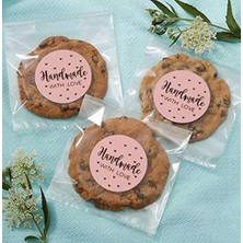 Çikoleyt Design Yapışkanlı Etiket - Handmade With Love Pembe (2,5 cm) 50 Adet