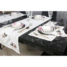 Caka Home  Runner Damalı Kelebek Nakışlı Keten Efektli