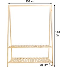 Minimal Wood Store Ahşap Askılık 2 Raflı 148*106*38CM